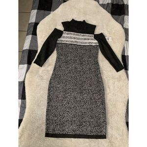 New Danny & Nicole Exposed Shoulder Turtleneck‎ Charcoal White Dress Medium